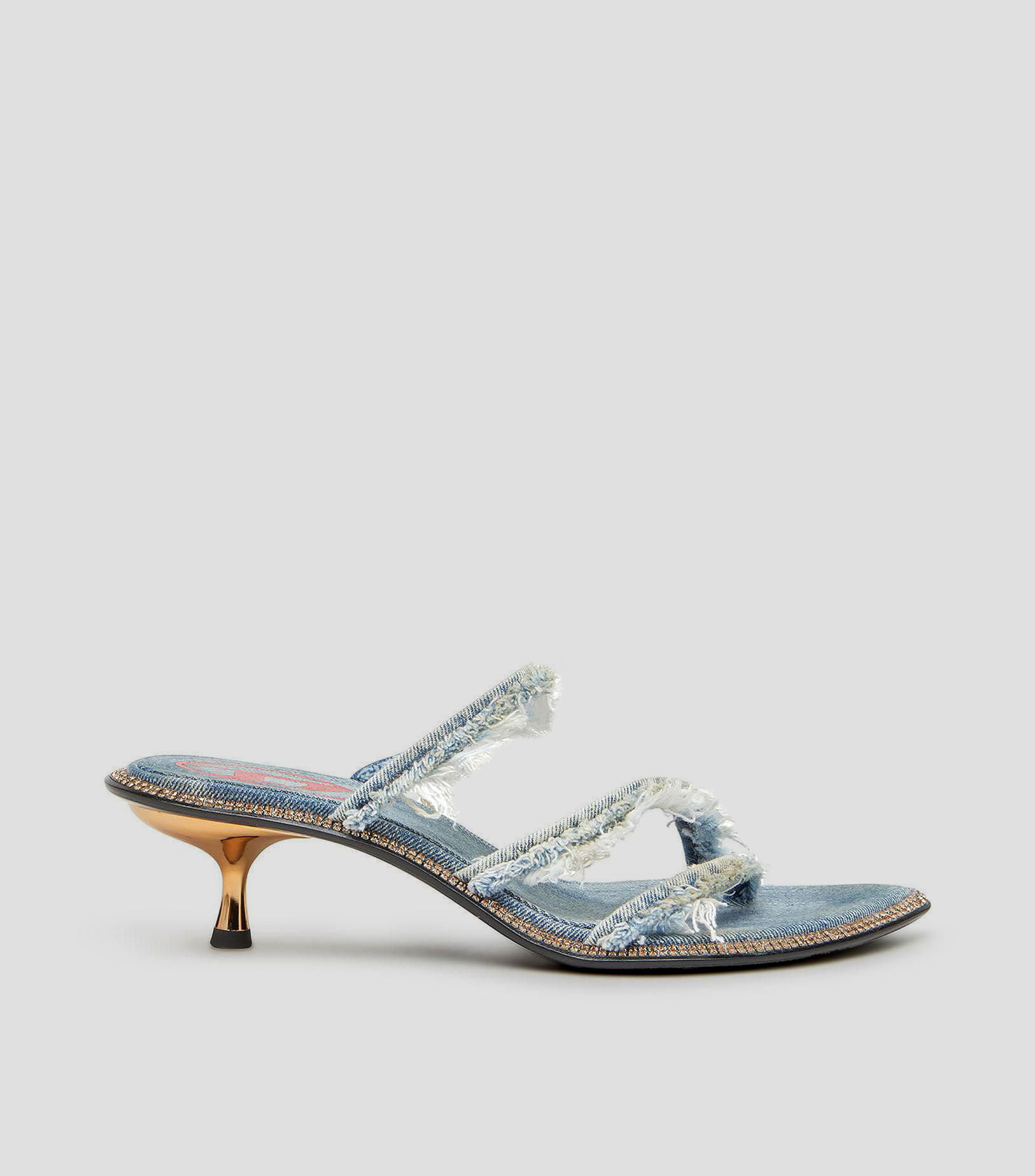Sandalias Slip on con tacón bajo de aguja mezclilla Mujer